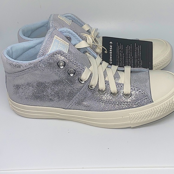Converse CTAS Madison Mid Sneakers Women’s 6.5 Silver Metallic Suede - Picture 1 of 11